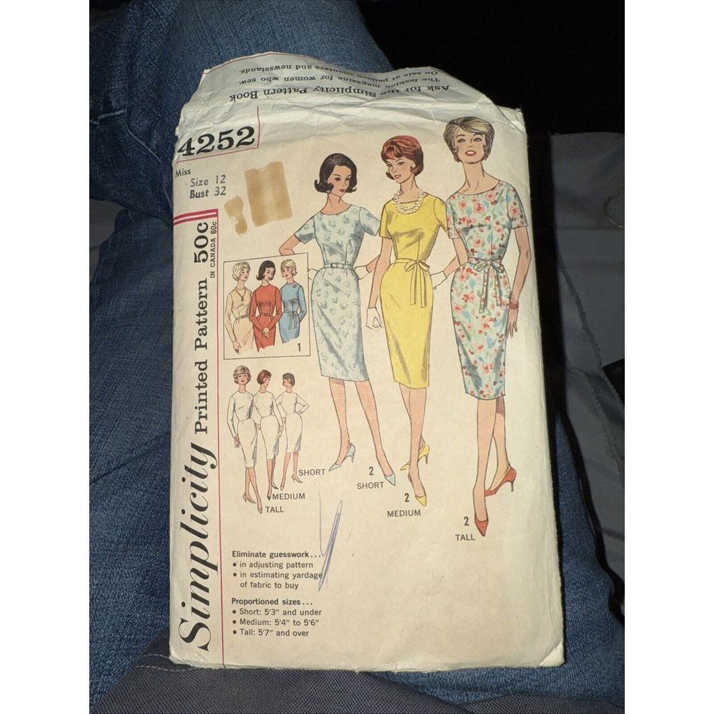 1950s Vintage Simplicity 4252 Sewing Pattern Dress Size 12 Bust 32